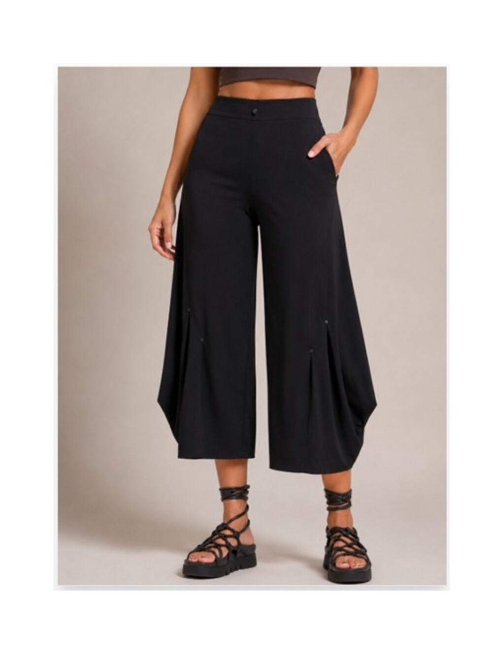Porto SF Wide Leg Belden Pants Womens Size 4 US 12 Black Pinned Pleats Stretch
